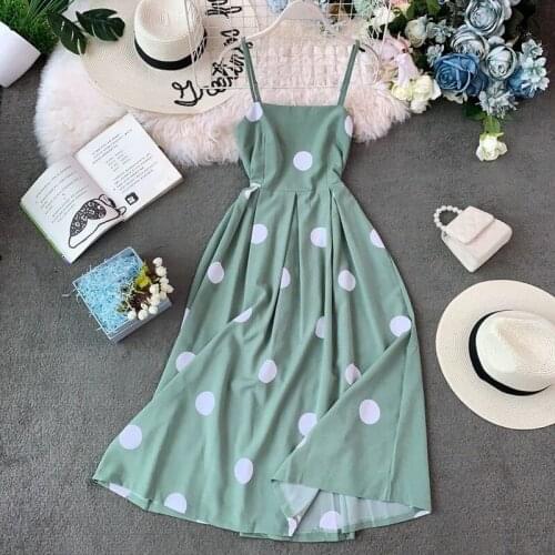 Summer Polka Dot Print Bohemian Long Dresses Women Party Backless Chiffon Dress Female Elegant Beach Boho 2021 New Y810