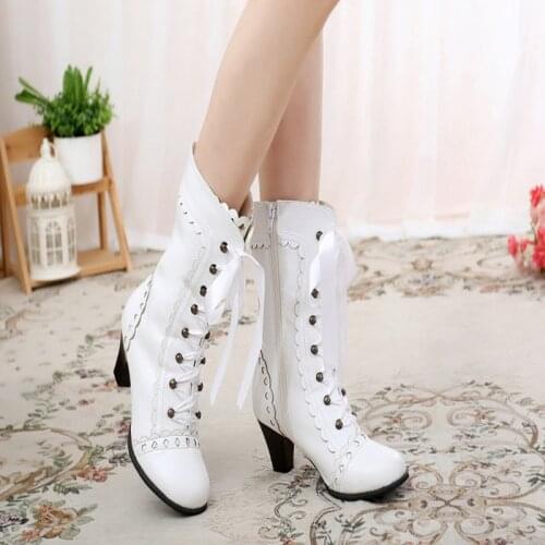 Lolita jk retro japanese cute princess round head high thick with sweet beauty boots Vintage Sweet Lolita Shoes Princess Kawaii