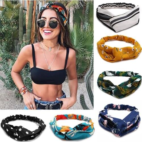 Fashion Women Girls Summer Bohemian Hair Bands Print Headbands Vintage Cross Turban Bandage Bandanas HairBands Hair Accessories