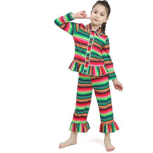 Kaiya Angle Fashion Baby Girl Winter Clothes Set Rainbow Single Breasted Tops Pants Outsuits For Chiristmas