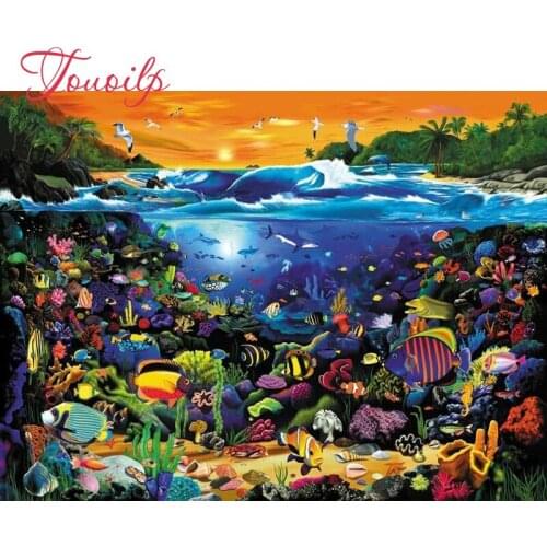 TOUOILP "Seascape fish"rhinestone pasted,cross stitch,full square&round diamond painting abstract,handcraft crafts,home decor