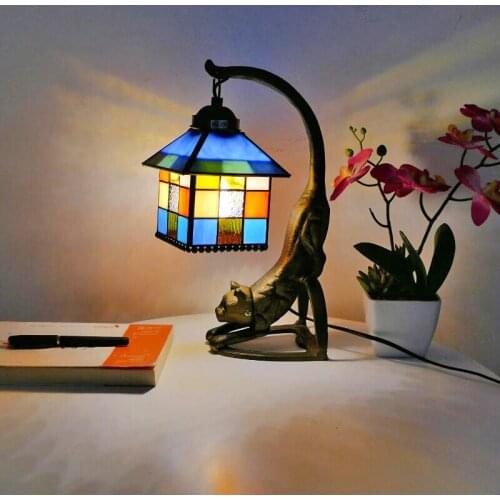 Tiffany Table Lamp LED warm bedroom bedside lamp Southeast Asia retro bar study art animal table lamp