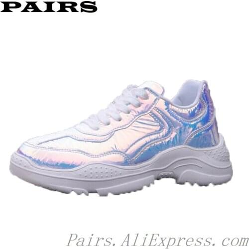 2020 New White Women Sneakers Fashion Thick Bottom Womens Platform Sneakers Casual Shoes Zapatos De Mujer Chunky Sneakers Bling