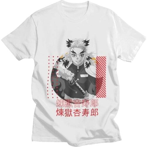 Kyojuro Rengoku T-shirt Men Novelty T Shirt Short Sleeve 100% Cotton Demon Slayer Kimetsu No Yaiba Tshirt Unique Tee Top