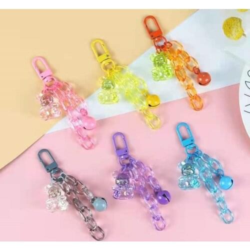 New Cartoon Keychain Acrylic Bear Bell Keychain Backpack Mobile Phone Shell Pendant Ins Metal Jewelry Creative Travel Souvenirss
