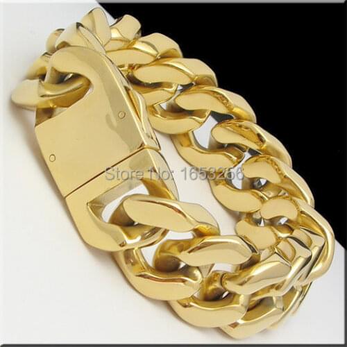New Huge 20mm Hot Sale! Fashion Heavy Strong Men Cuban Curb Chain Gold Stainless Steel Bracelet Bangle High Quality