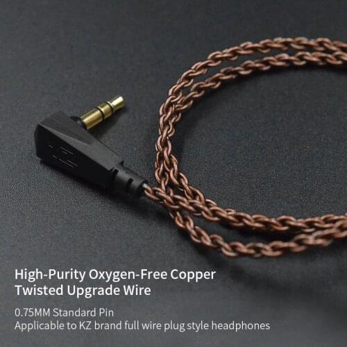 KZ Eerphone Original Cable high-purity oxygen-free copper twist upgrade cable 0.75 mm gold-plated pin KZ-ZS6 ZST ZSR ZS10 ZSX