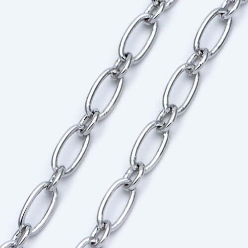 Silver Tone Oval Cable Chain, Rhodium Plated Brass Chains 4.7mm, Chain Supplies Wholesale (#LK-453)/ 1 Meter=3.3ft