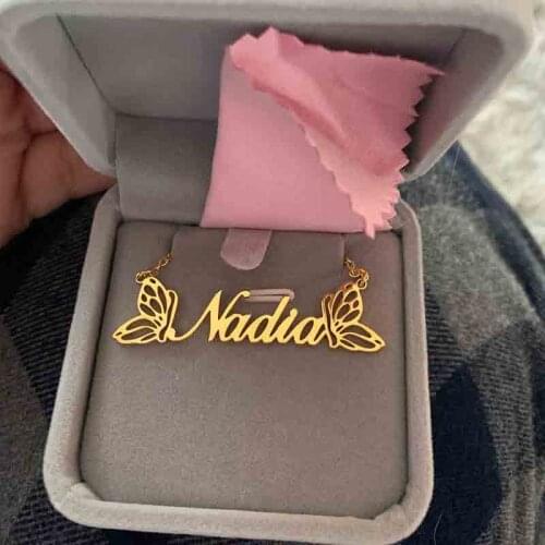 Custom Name Necklace With Butterfly For Women Personalized Nameplate Gold Stainless Steel Chain Birthday Women Gift