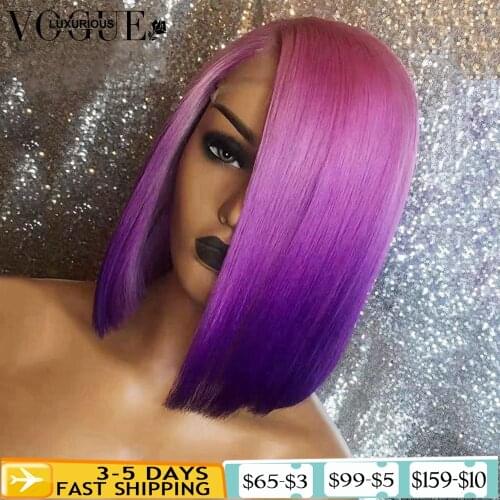 Purple Bob Lace Front Wigs With Baby Hair Pre Plucked Brazilian Blue Red Ombre Wig 180% Short Human Hair Wigs For Black Women