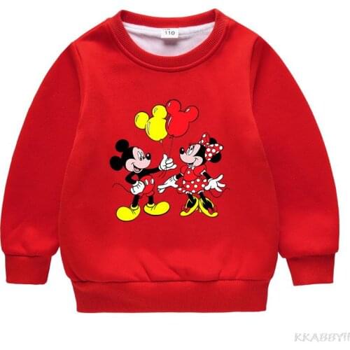 Disney Cartoon Mickey Mouse Pullover Cotton Long Sleeve Girl Hooded Sweatshirt Casual Kids Boy Sweater Tops Children Clothes