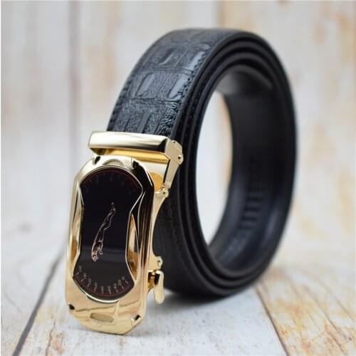 Cow Leather Designer Belt Men Black 3.5CM Width Waist Belt for Men With Aolly Automatic Buckle Male Belts 90-125CM By Factory