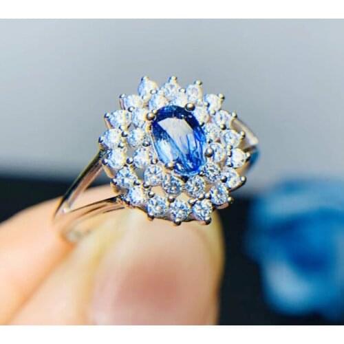 Natural real blue sapphire luxury ring Per jewelry 925 sterling silver 4*6mm 0.6ct gemstone Fine jewelry T21473
