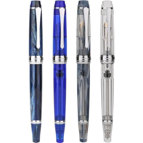 Moonman PENBBS 456 Acrylic Piston Fountain Pen Iridium Fine Nib 0.5mm Silver Clip Ink Pen Office Writing Gift Pen with Box