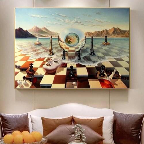 Salvador Dali Surrealism Chess Mask on Sea Canvas Paintings Abstract Posters and Prints Wall Pictures for Living Room Home Decor