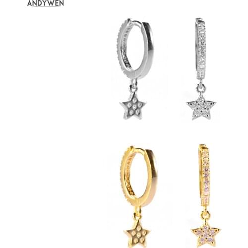 ANDYWEN 925 Sterling Silver Star Drop Earring Crystal CZ Zircon Luxury Jewelry 2020 Fashionable Rock Punk Classic Women Wedding