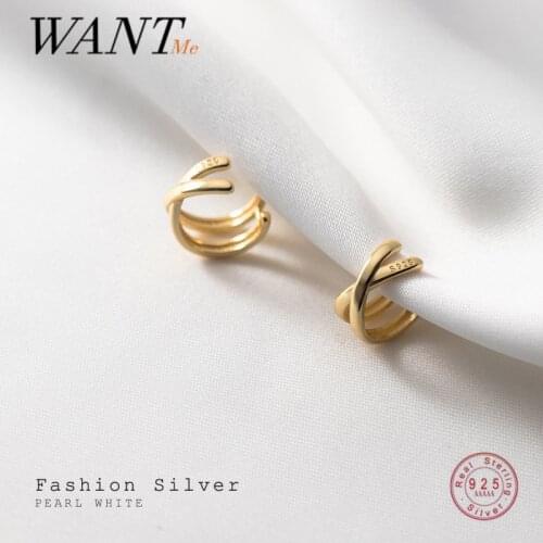WANTME Genuine 925 Sterling Silver Earrings Korean Cross Double Ear Clip for Women Chic No Piercing Fake Cartilage Ear Jewelry