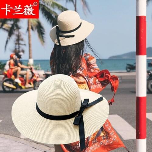 Lady Raffia Sun Hats Women Raffia Sun Cap Wide Brim Girls Summer Beach Sun Hat Flower Female Embroidery Outdoor Foldable B-7986