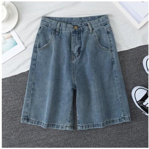 YGhan 2021 New Summer Women High Waist Blue Wide Leg Denim Shorts Casual Female Solid Streetwear Stright Jeans Bermuda Shorts