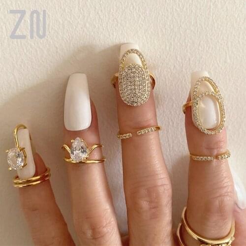 ZN 1pc Daily Fashion Jewelry Gifts Korean Style Trendy Butterfly Cubic Zirconia Nail Ring Resizable Thin Opening Rings for Women