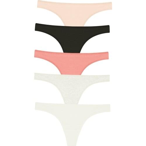 LOOK FOR YOUR WONDERFUL NIGHTS WITH ITS STUNNINGWONDERFUL ELEGANT Multicolor Solid Color 5 Piece Thong Panties FREE SHIPPING