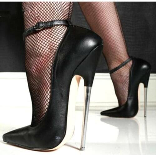Pointed toe 18cm Platform Stilettos Super High Steel Heel Womens Shoes Ankle Strap Pumps Nightclub Sexy 5Colors Plus Size US4-13