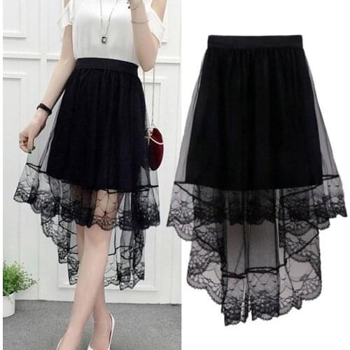 Ladies Skirt Mesh Lace Half-length Skirt Female Summer 2021 New Mid-length Black Fairy Popular Yarn Skirt