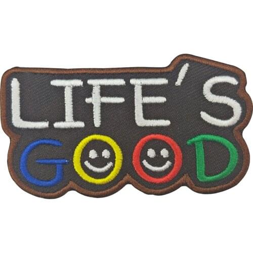 Life is Good Funny Tags Embroidery Smile DIY Cute Iron on Patch for Clothing Appliqued T Shirt Jacket Children Accessories