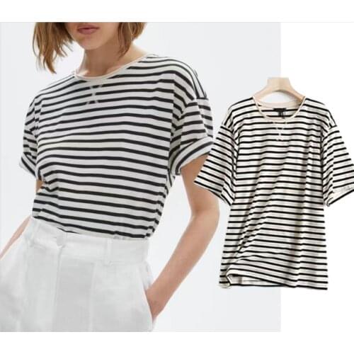 Fashion High Street Vintage 2021 Summer Striped Loose T-shirt Harajuku Women T-shirts Camisetas Verano Mujer Crop Top Clothes