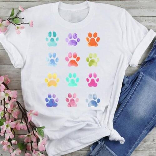 Women Graphic Love Pet Animal Dog Paw Cartoon Summer Fashion Female Clothes Print Short Sleeve Tops Tees Tshirt T-Shirt
