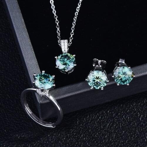 QTT Brilliant Bridal Jewelry Sets Round Emerald Gemstone Ring Earring Necklace 925 Sterling Silver Wedding Accessories For Women