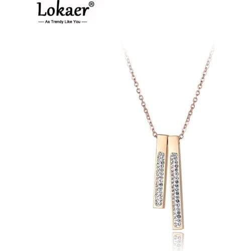 Lokaer Classic Rhinestone Double Geometric Rectangle Chokers Necklace For Women Stainless Steel Wedding Necklace Jewelry N18049