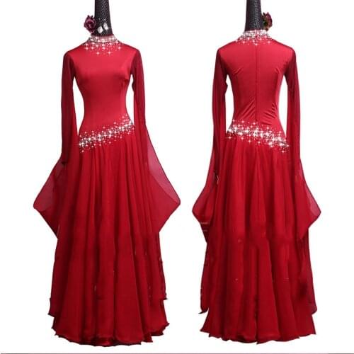 Ballroom Dance Competition Dress Women High Collar Winter Long Sleeve Dress Celebration Party Outfit Performance Waltz Dress