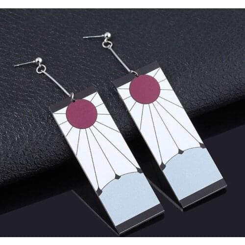 1 Pair Kimetsu No Yaiba Tanjirou Kamado Earrings Demon Slayer Anime Japanese Cosplay Prop Acrylic Ear Stud Eardrops Decoration