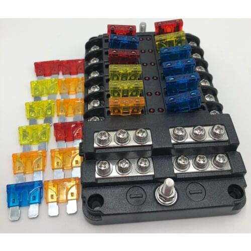 12V 32V Plastic Cover Fuse Box Holder M5 Stud With LED Indicator Light 6 Ways 12 Ways Blade for Auto Car Boat Marine Trike