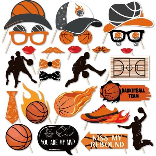25pcs Baby Shower Sports Basketball DIY Photobooth Props Party Decorations Boys Happy Birthday Photobooth Props Kid Party Favor