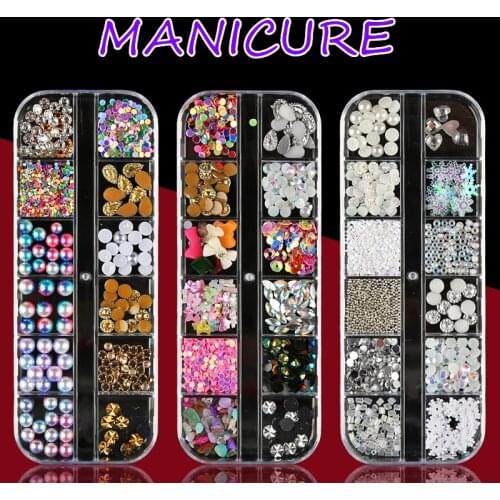 3D Beauty 12 Grids/Sets Nail Glitter Sequin Mixed Color Flakes 1/2/3mm Sparkly DIY Tips Dazzling Paillette Nail Art Decoration