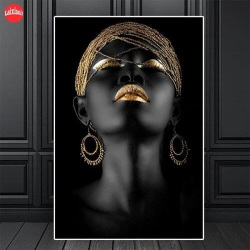 5d diamond painting Modern art African woman with black gold lips diy full square drill diamond embroidery round diamond mosaic