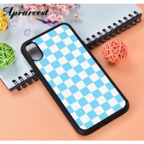 Aprarvest Light Blue Checkered Silicone Rubber Phone Case Cover For iPhone 5 5S SE 6 6S 7 8 PLUS X XS XR MAX 11 PRO