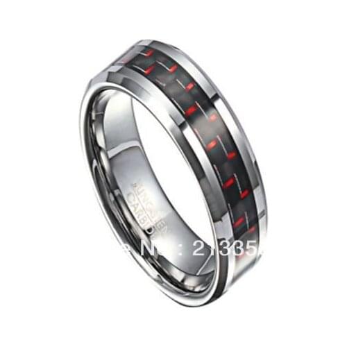 FREE SHIPPING!USA WHOLESALES CHEAP PRICE BRAZIL RUSSIA CANADA UK HOT SELLING 8MM BLACK&RED FIBER BRIDAL TUNGSTEN WEDDING RING