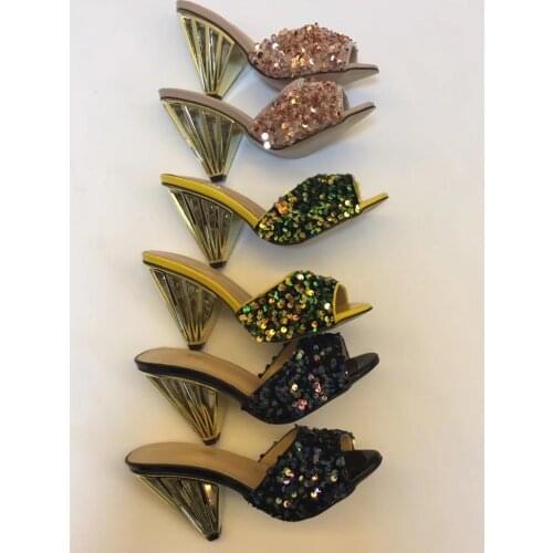 2020 Summer Fashion womens bling bling sequins peep toe high-heeled sandals Fashion high quality Slides slippers EU35-42 BY758