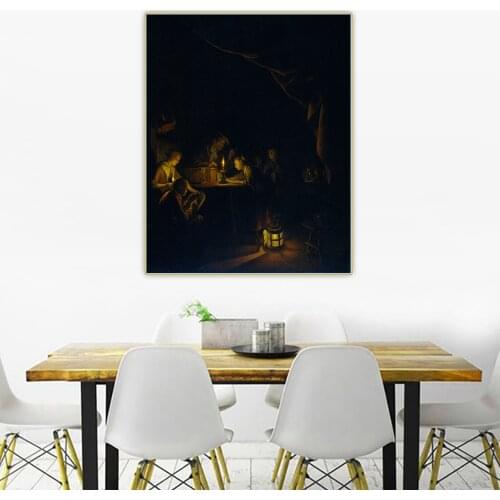 Citon《The Night School》Gerard Dou Canvas Art Oil Painting Famous Artwork Poster Picture Wall Background Decor Home Decoration