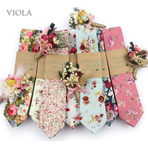 Exclusive Men Gift Packing Beautiful Floral Necktie 6cm 100%Cotton Dry Flower Pin Tie Brooch Sets Wedding Party Groom Accessory