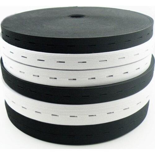 Button Hole Knit Elastic Band Ribbon Tape 15/20/25/30mm White Black Thread Elastic Webbing Craft DIY Sewing Accessories 40meter