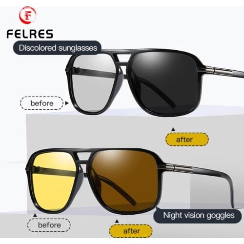 FELRES Men Women Photochromic Polarized Square Sunglasses Outdoor Driving Anti-Glare UV400 Glasses With Box 523