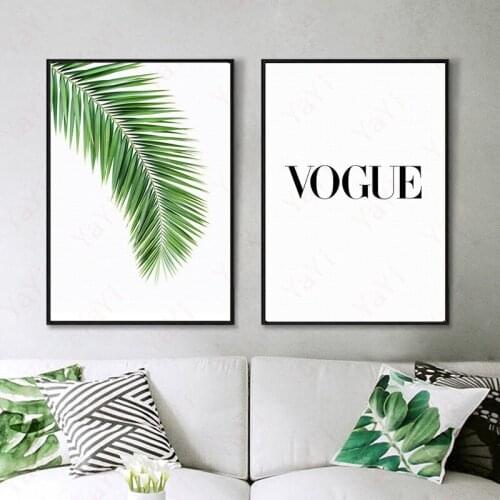 HAOCHU Nordic simple modern poster green leaf fashion letter wall art poster home decoration canvas painting living room pictur
