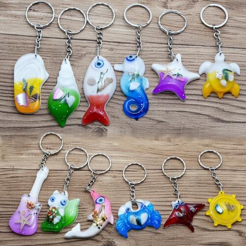 Creative Shell Crab Starfish Amber Keychain Marine Specimen Pendant Crafts Guitar Bag Ornaments Personalized Jewelry Gifts