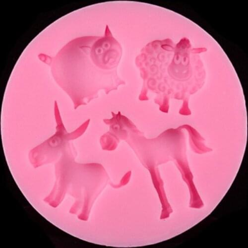 3D Round Shape Farm Animal Theme Horse Donkey Silicone Fondant Cake Stamps Handmade Cake Decorating Bakeware JH097