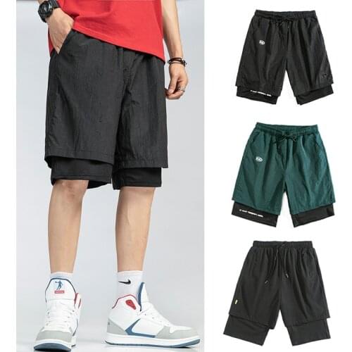 Summer Fake Two-piece Personality Quick-drying Casual Shorts Mens Loose Sports Five-point Pants