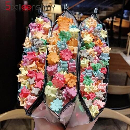 Balleenshiny 50pcs Cartoon Colorful Flower Mini Hair Claws Kids Sweet Hairpins Children Fashion Hair Accessories Cute Hair Clip